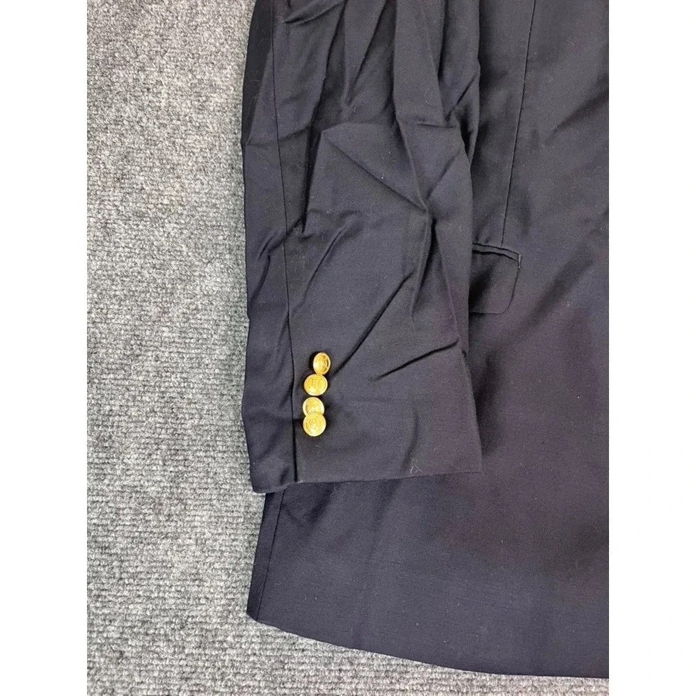 Lauren Ralph Lauren Navy Blue Blazer Naturel Stretch Gold Button Wool Size 46 L